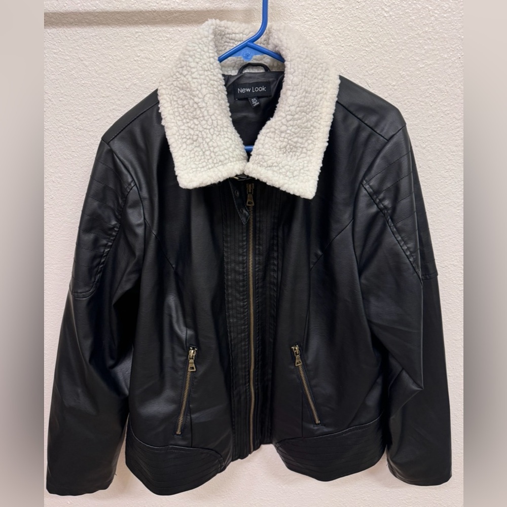 New Look Black Leather-Look Faux Fur Jacket 2XL